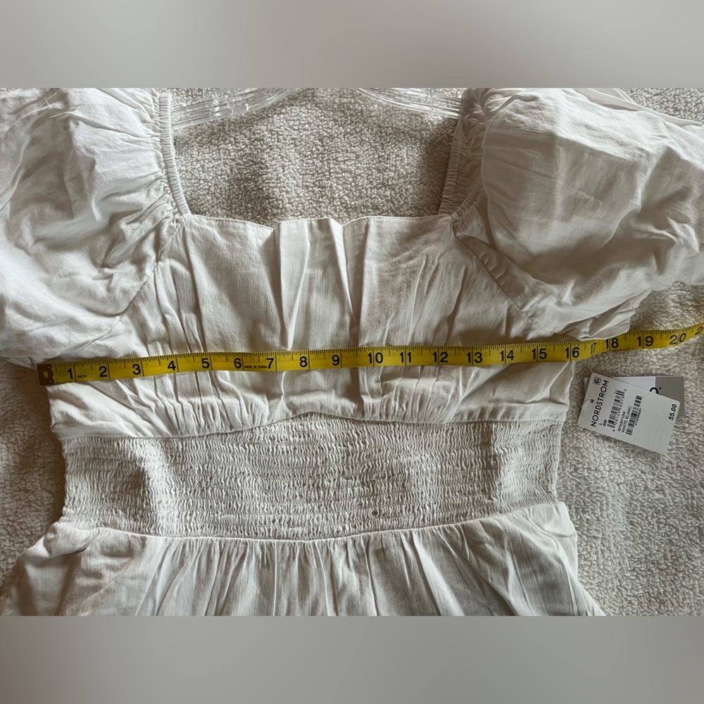 Nordstrom BP White Smocked Mini Dress with Puff Sleeves Juniors Size Large - Picture 5 of 15